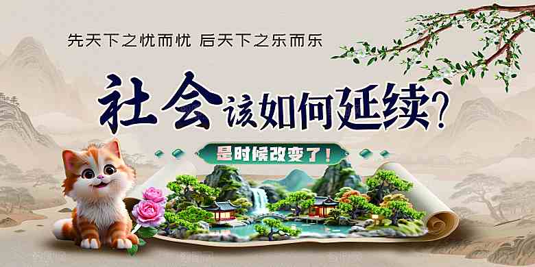 铺开卷轴非遗活动古典大气山峦背景