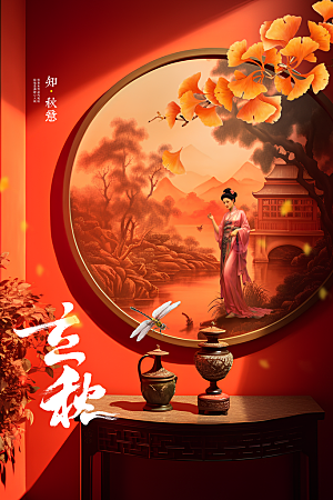 立秋活动秋天插画海报