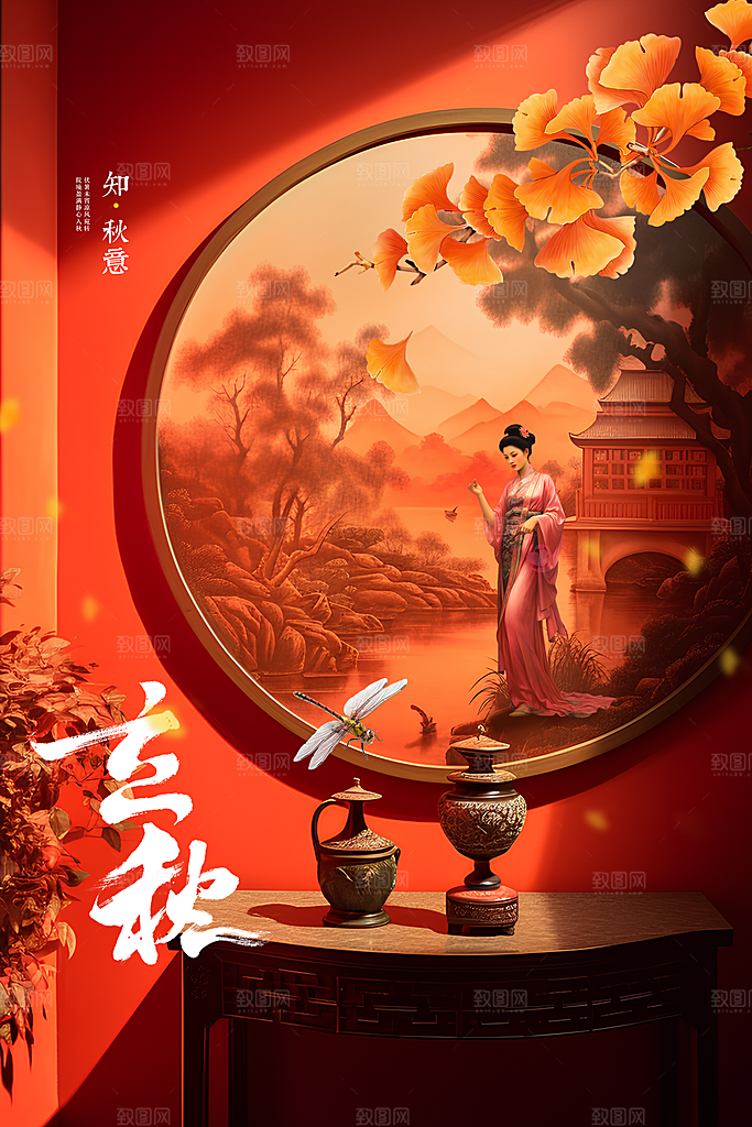立秋活动秋天插画海报
