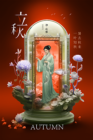 立秋活动秋天插画海报