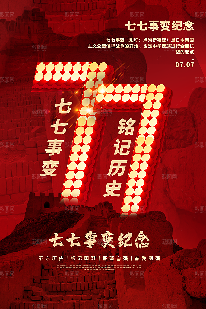 抗日战争七七918事变129日本投降海报