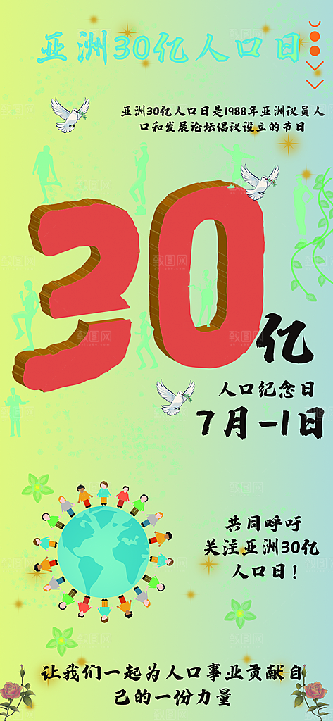世界人口日人口问题统计普查中国人口日海报