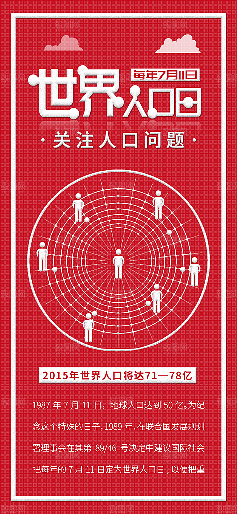 世界人口日人口问题统计普查中国人口日海报