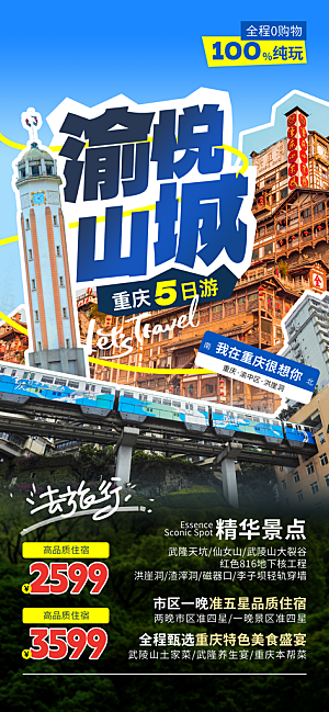 川渝旅游旅行文旅旅行社景点宣传PSD海报