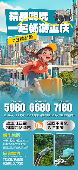 川渝旅游旅行文旅旅行社景点宣传PSD海报