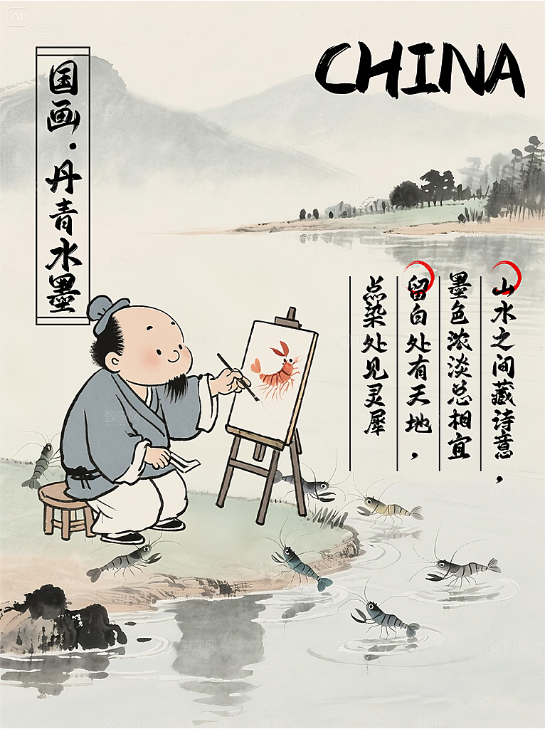 大暑插画简约清新海报