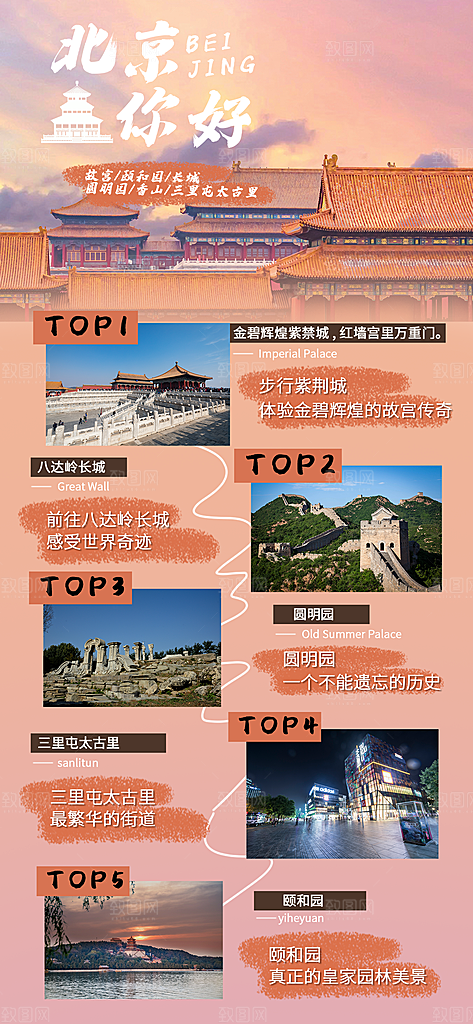 京津旅游文旅研学城市印象旅行海报