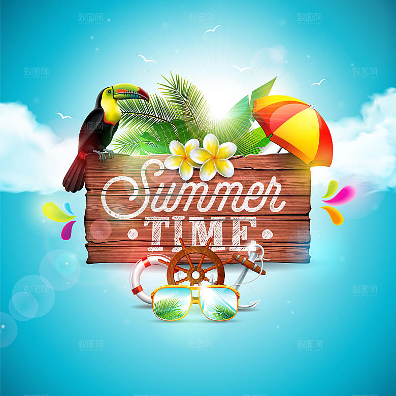 矢量卡通夏天度假旅游素材