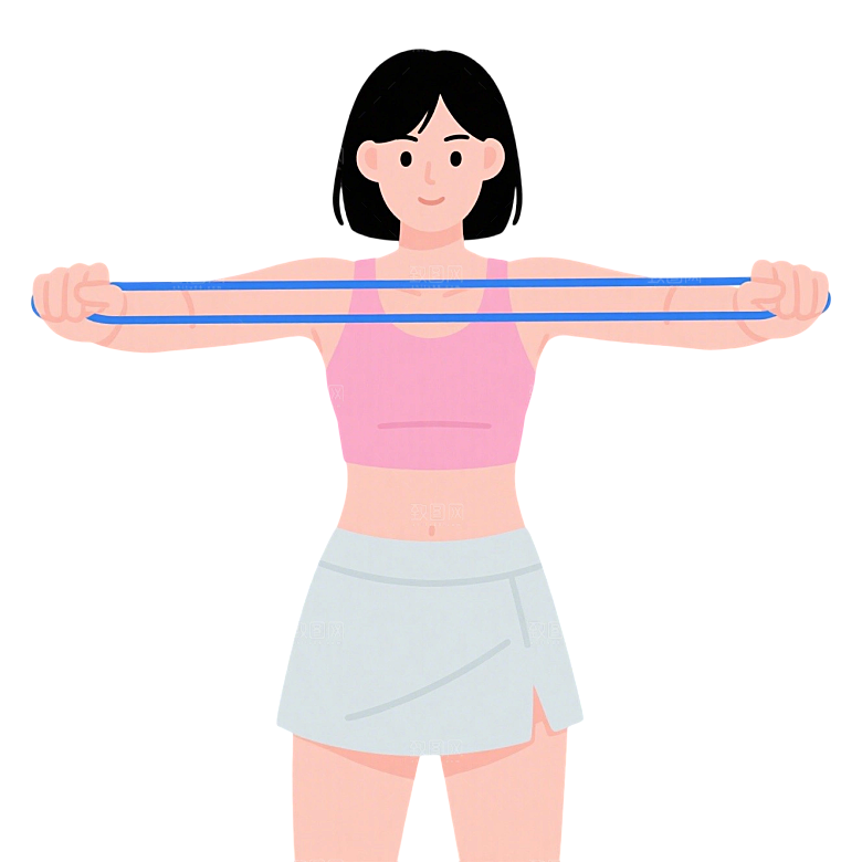 插画人物女士拉伸塑形弹力带拉伸健身