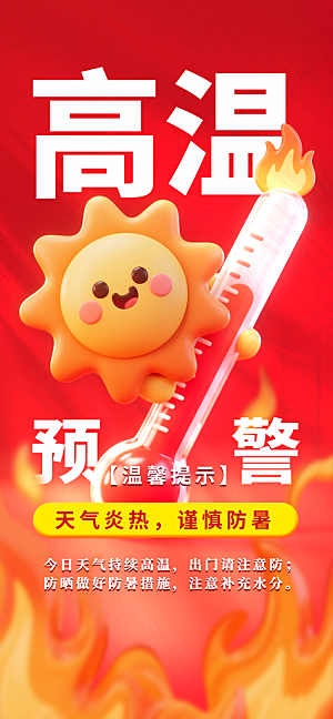 红色简约高温预警海报