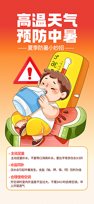 红色简约夏季防暑指南海报