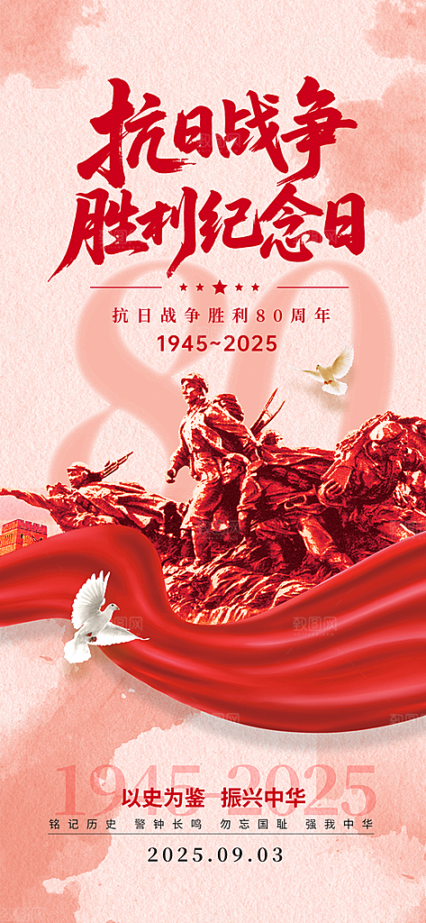 红色简约大气抗日战争胜利80周年海报