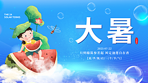 蓝色卡通大暑节气展板