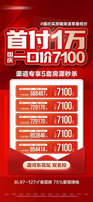 地产红色国庆特价房源系列海报