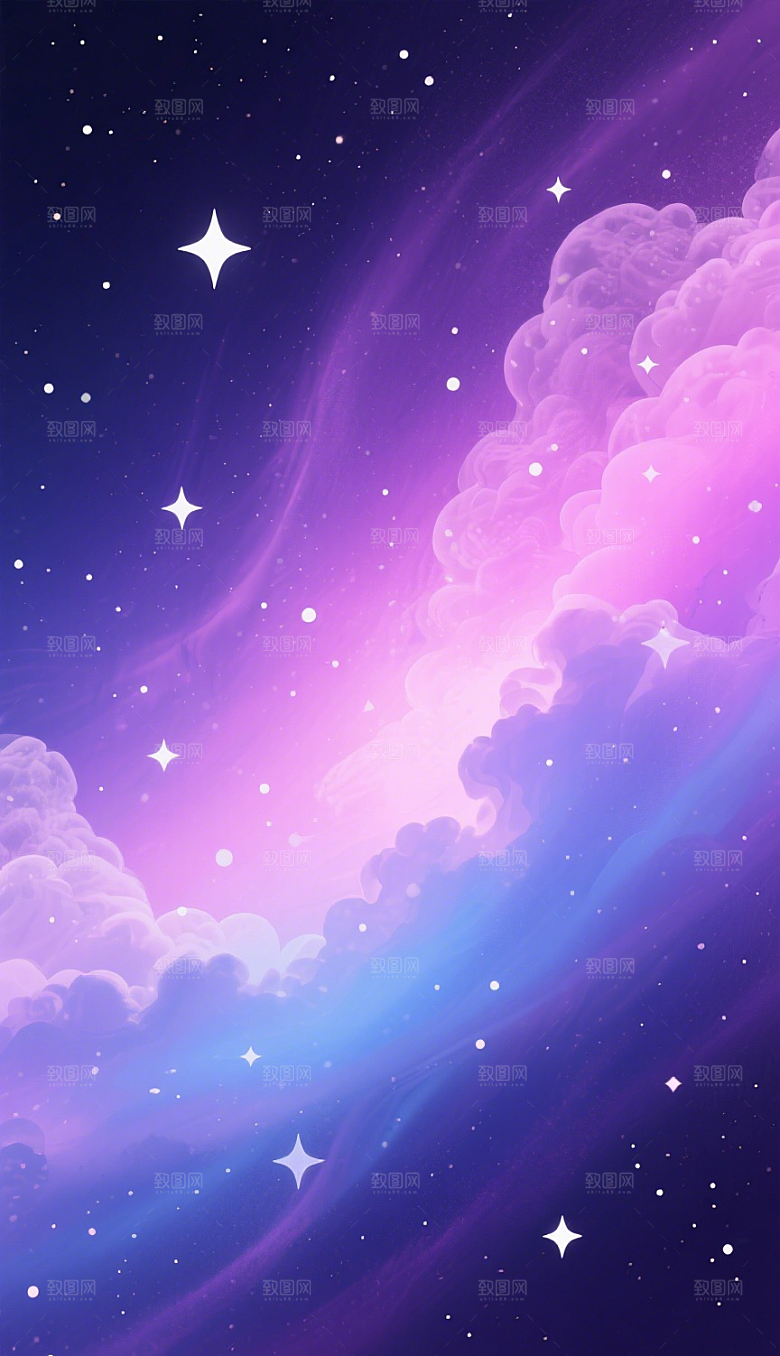 深紫色夜空渐变星云晕染背景图片