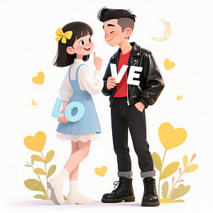 青春风甜蜜情侣情人节插画人物素材