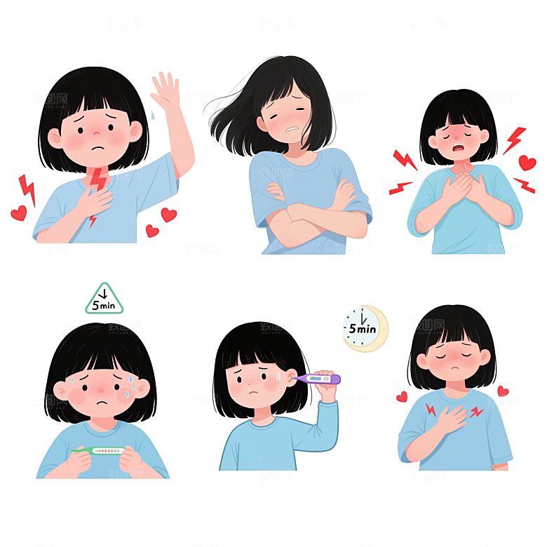 女生感冒生病插画素材免扣元素