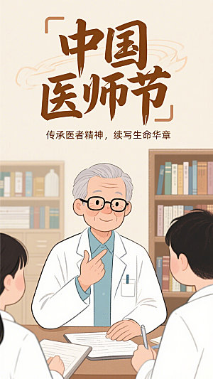 中国医师节插画医师研讨节日宣传海报