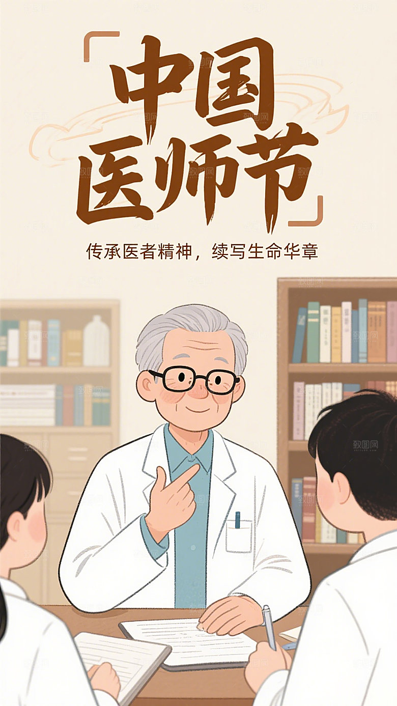 中国医师节插画医师研讨节日宣传海报