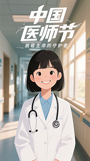 中国医师节人物插画海报节日宣传海报