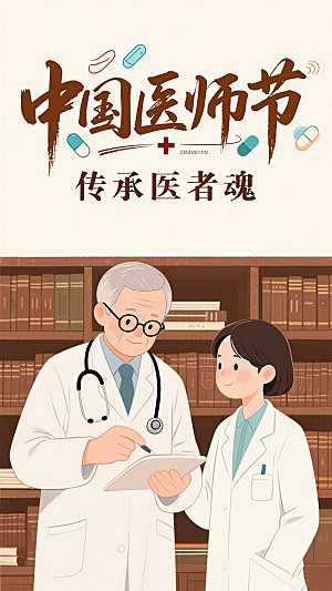 中国医师节插画海报医生节日宣传海报
