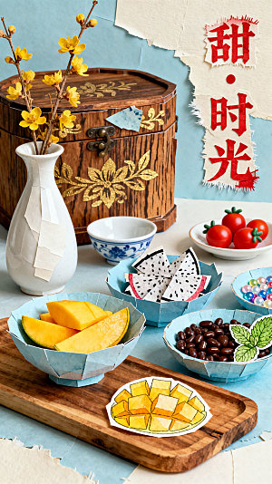 特色甜品场景插画古典元素传统氛围