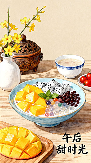 特色甜品场景插画古典元素传统氛围