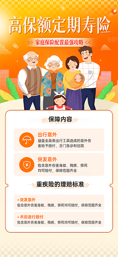 家庭保险保障金融理财宣传PSD海报
