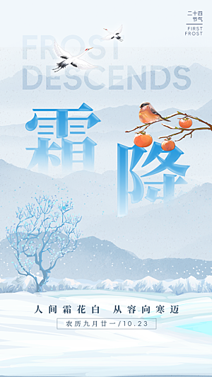 简约大气霜降节气海报模板