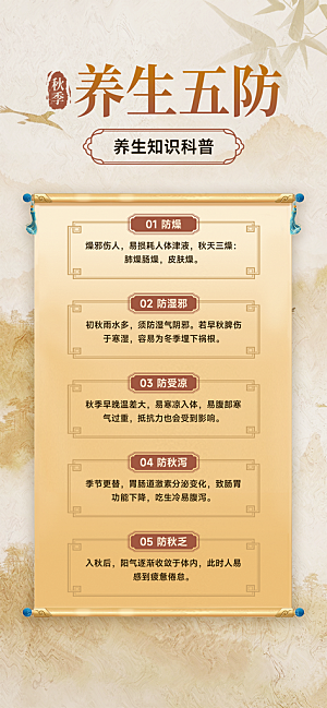 中医养生针灸推拿艾灸春秋季节养生海报