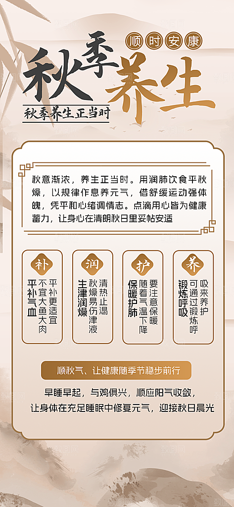 中医养生针灸推拿艾灸春秋季节养生海报