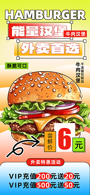 吃货节美食美味汉堡外卖宣传营销海报