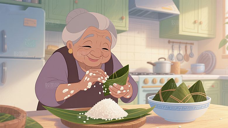 厨房中的温馨包粽时光