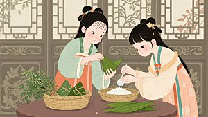传统节日中制作粽子的温馨场景