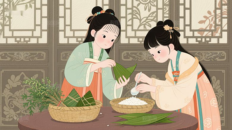 传统节日中制作粽子的温馨场景