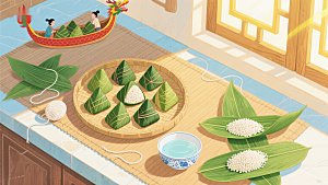 端午节包粽子场景