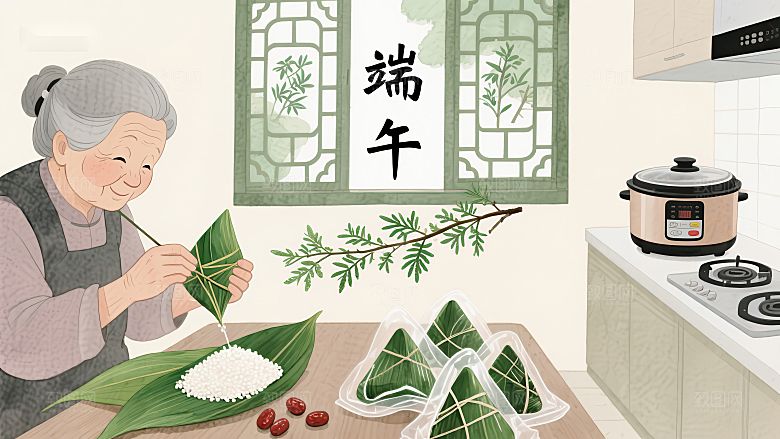 端午节包粽子的温馨场景