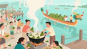 端午节包粽子与龙舟赛