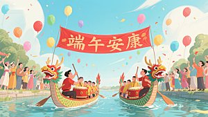 端午节龙舟竞渡欢庆场景