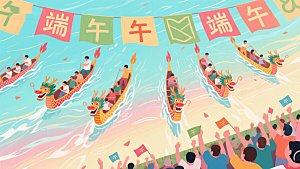 端午节龙舟竞渡欢庆场面