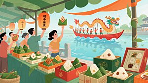端午节龙舟竞渡与粽子展销