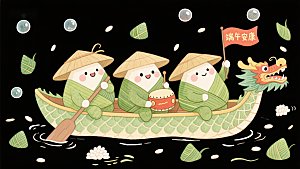 端午节龙舟赛卡通插画