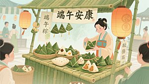 端午节龙舟赛与粽子摊