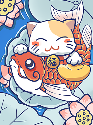 好运锦鲤转运幸运池塘鲤鱼古风插图插画