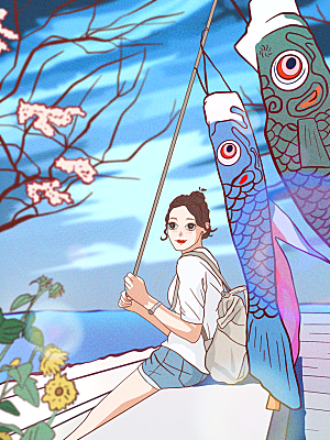 好运锦鲤转运幸运池塘鲤鱼古风插图插画