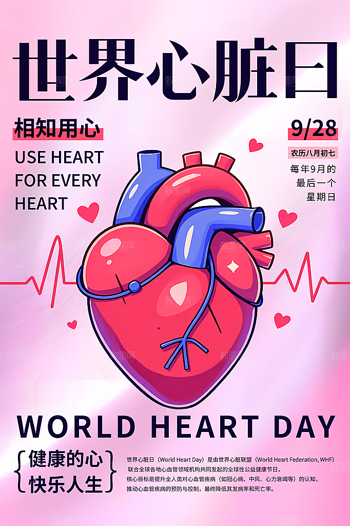 世界心脏日中国房颤日心脏健康医疗公益海报