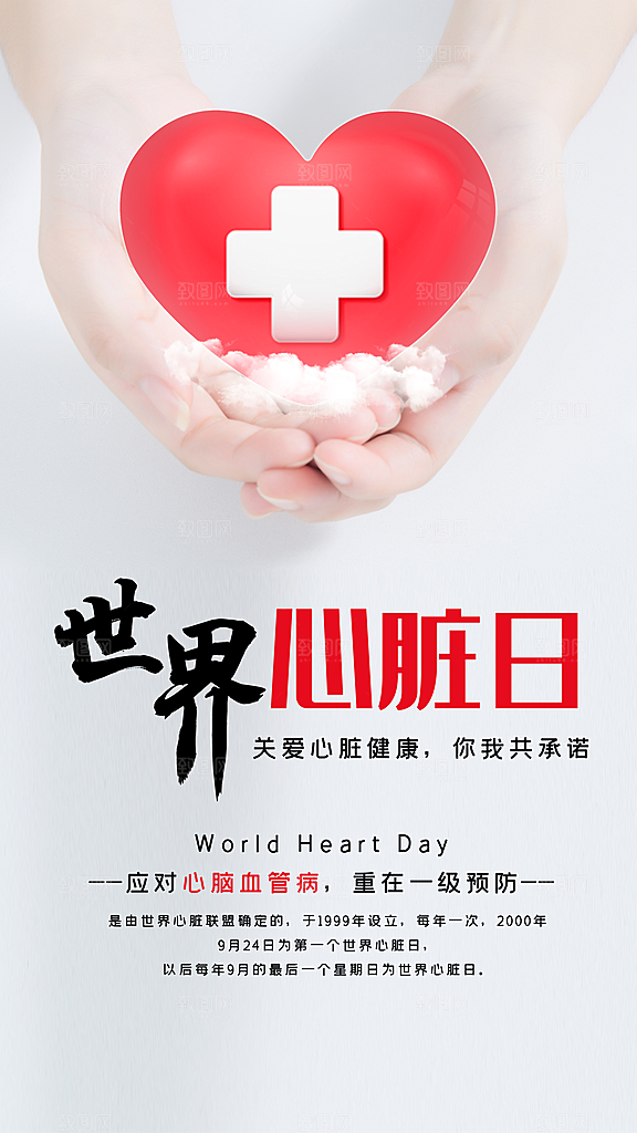 世界心脏日中国房颤日心脏健康医疗公益海报