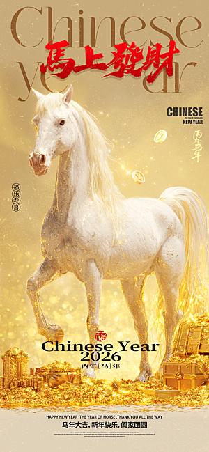 简约大气马年新年系列创意海报