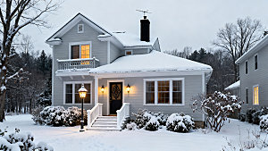 冬日雪景小屋温馨家园