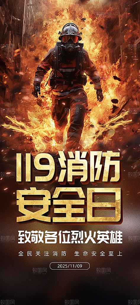 消防安全宣传教育日119消防知识宣传海报